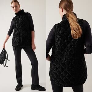 Athleta Black Quilted Tunic Length Vest Women's Sz Small Tall Fun Pattern Zip Up